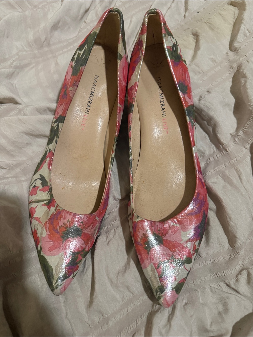Isaac Mizrahi Pink Floral Pointed-Toe Pumps